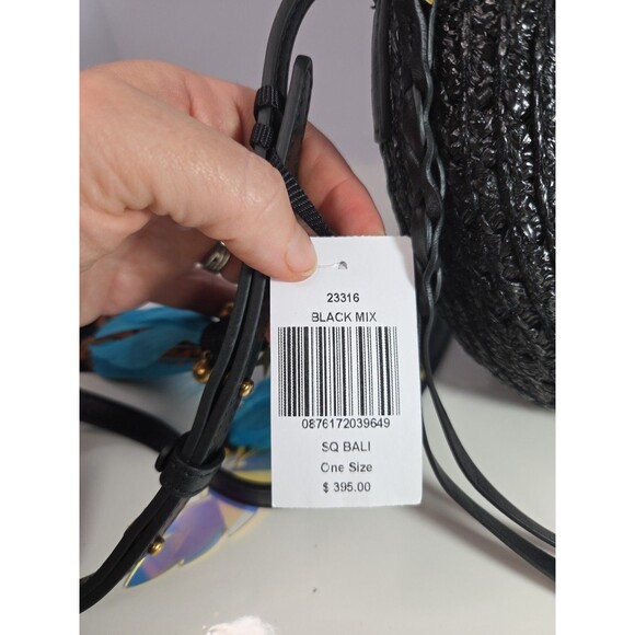 Eric Javits Canteen Style Black Woven Shoulder Bag w/Feather Details 9" Across - Picture 5 of 14